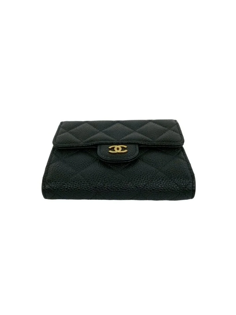 Chanel Box Card with Number 28 Quilted CC Logo Caviar Leather Trifold Wallet